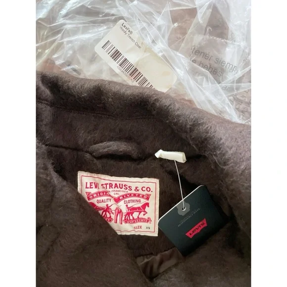 NWT Levi’s Brown Wool Blend Wooly Trench Belted Oversized Coat Peacoat XS​